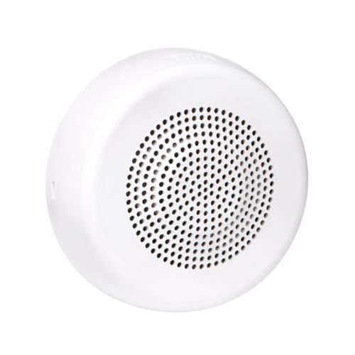 Eaton Wheelock ELSPKWC-N speakers with black enclosures, mounted on a wall for commercial sound system applications.