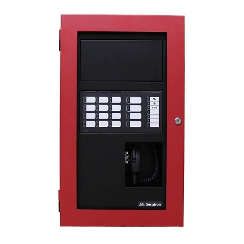 Secutron AUDMAX-MASTER fire alarm system sensor with ULC certification, mounted on a wall in a safety setting.