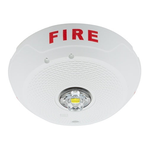 System Sensor SCWLED emergency LED light with white casing mounted on ceiling, designed for safety and illumination.