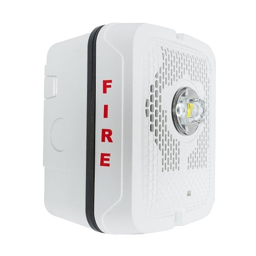 System Sensor SPSWKLED emergency LED warning light with clear lens and mounting bracket for fire alarm systems.