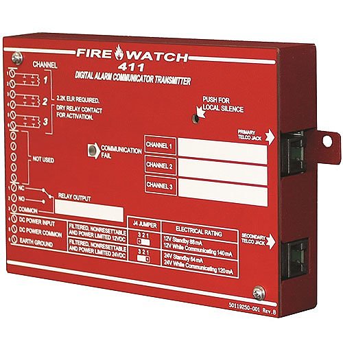 System Sensor ULC 411UD fire alarm with test and silence buttons, mounted on wall, designed for safety and fire detection.