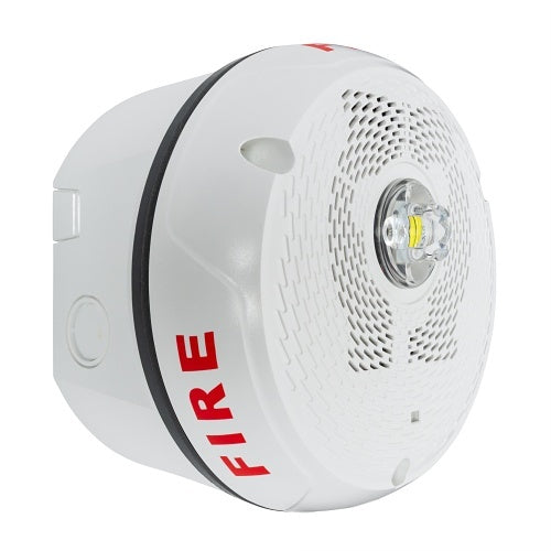 System Sensor SPSCWKLED smoke detector with LED indicator, mounted on ceiling for fire safety and early warning detection.
