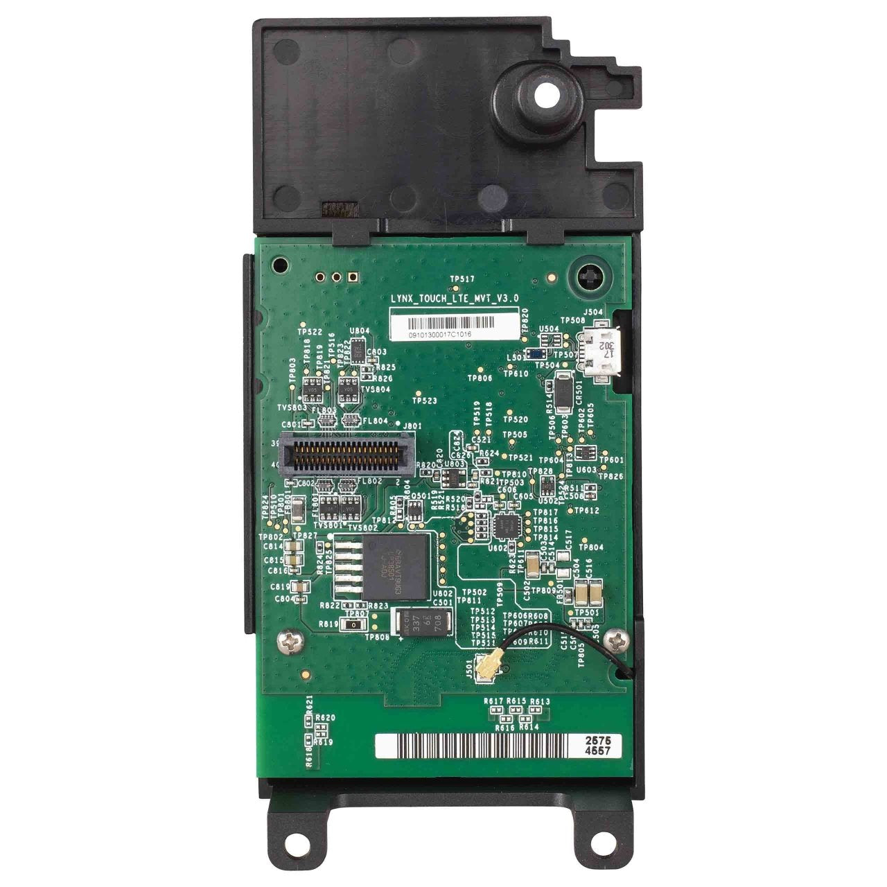 Resideo LTE-L57V fire alarm sensor with system sensor ULC-znac-ps-JEM, installed in a home setting for fire safety.
