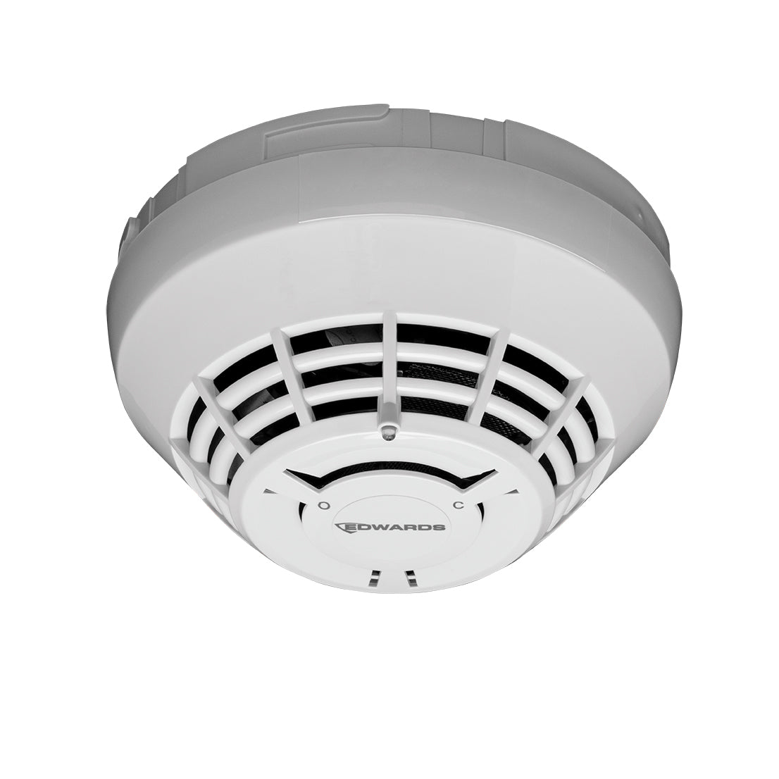 Edwards SIGA-OSHD fire alarm with digital display and sensor, designed for high-sensitivity smoke detection and safety alert.