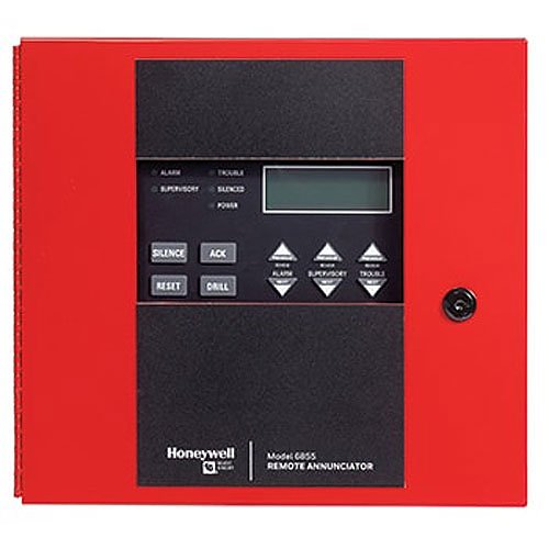 Silent Knight 6855 fire alarm control panel with digital display and multiple connection ports.