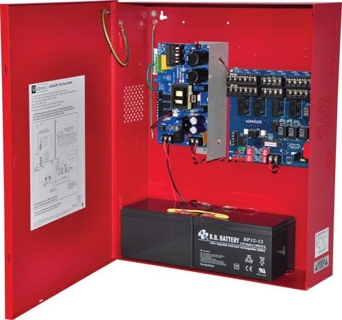 Altronix AL842ULADA fire alarm system sensor with ULC certification, mounted on a wall in a commercial setting.