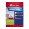 BRK RD1 fire alarm mounted on ceiling, smoke detector with test button and wiring visible, designed for residential safety.