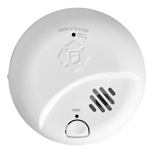 BRK SMICO110 battery-operated smoke and carbon monoxide alarm with digital display and test/reset buttons.