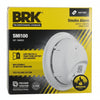 BRK SMI100 smoke alarm with battery operation, mounted on ceiling, featuring a round white detector with a test button.