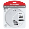 BRK SMCO410 fire alarm mounted on ceiling, with digital display and smoke detection sensors, designed for home safety.