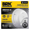 BRK SMICO105-AC Smoke and CO alarm with battery backup, mounted on ceiling with test and reset buttons visible.