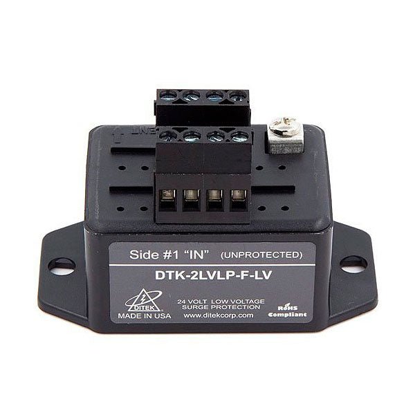 Ditek DTK-2LVLPF surge protection device mounted on a panel, designed to safeguard electrical systems from power surges.