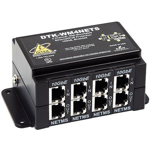 Ditek DTK-WM4NETS wall mount 4-channel network surge protector for protecting network equipment from power surges.