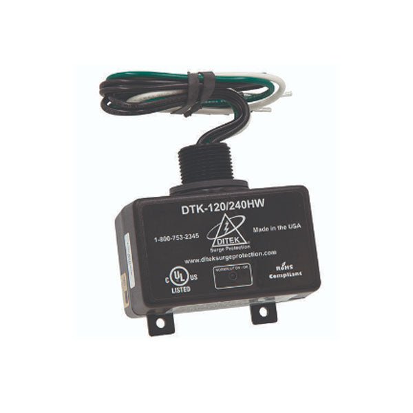 Ditek DTK-120/240HW surge protection device mounted on electrical panel for surge prevention and electrical safety.