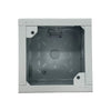 Eaton Wheelock SBB-W backbox for electrical wiring, shown in a close-up view with mounting details and product branding.