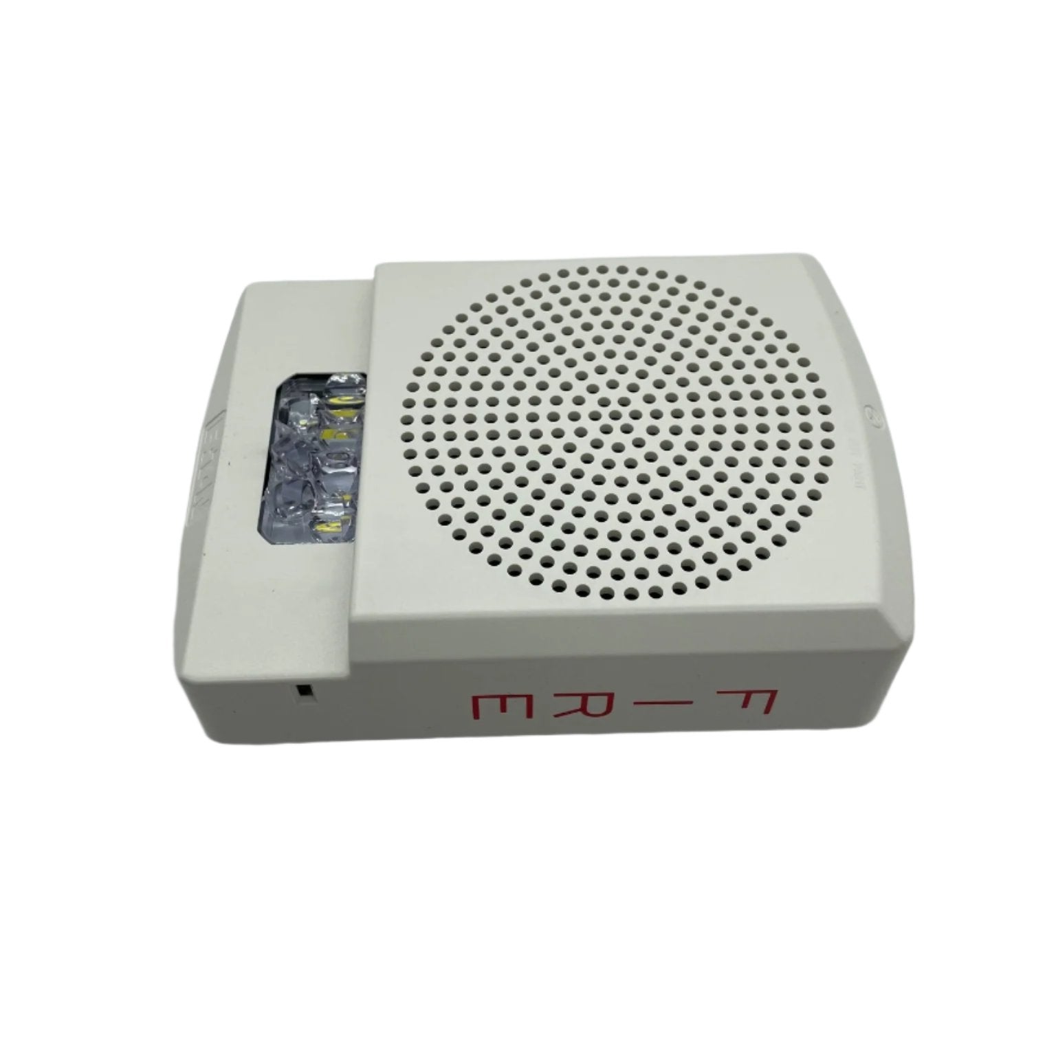 Eaton Wheelock ELFHSW horn strobe alarm device with white housing and mounting bracket on a white background