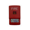 Eaton Wheelock ELHSR horn strobe alarm with red horn and clear strobe light, mounted on a white background.