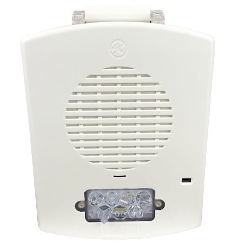 Eaton Wheelock EL3RHS-FW emergency LED warning light with red lens and mounting bracket, designed for industrial safety applications.