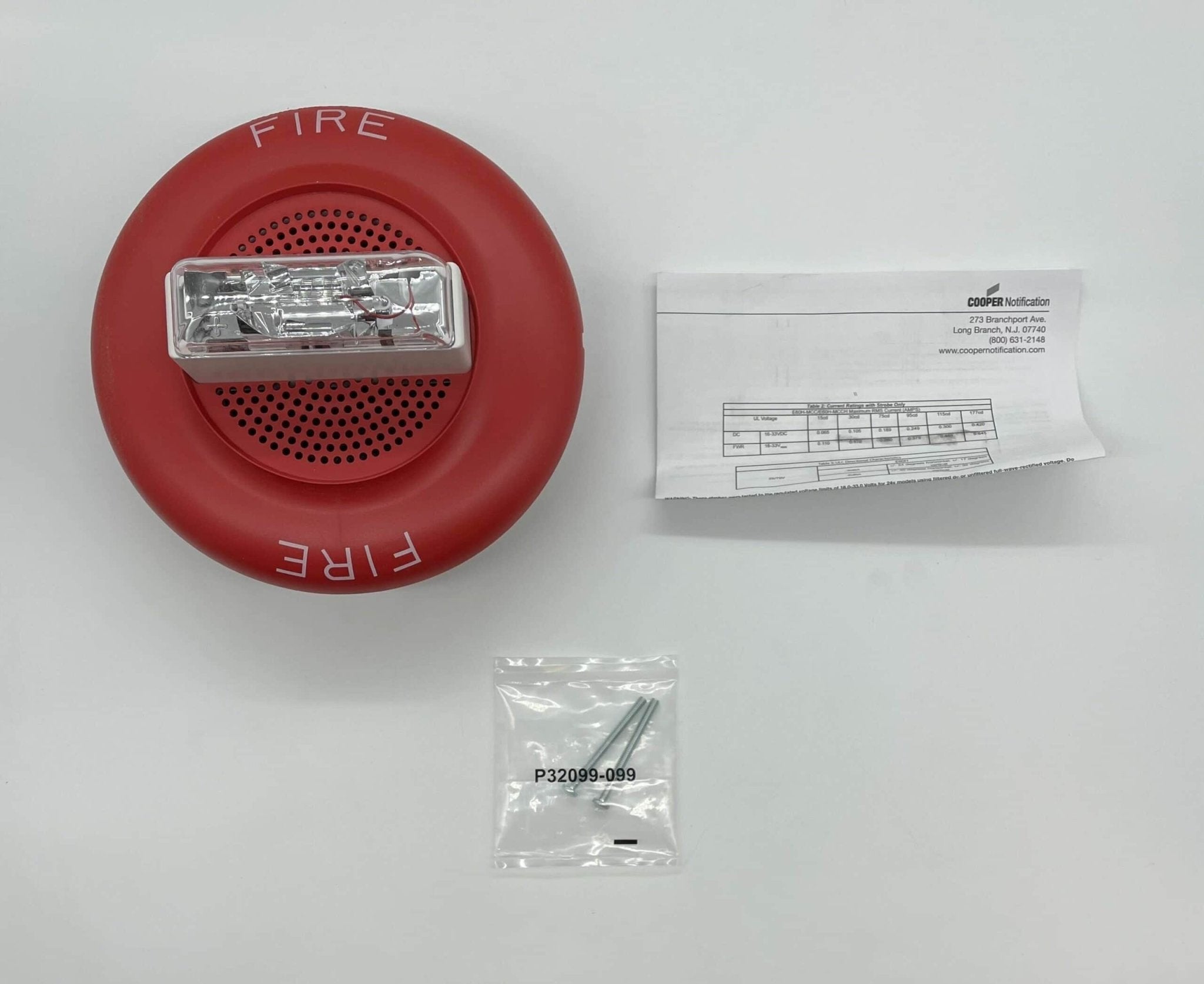 Eaton Wheelock E60H-24MCC-FR speaker strobe with red housing and mounting bracket, designed for emergency notification systems.