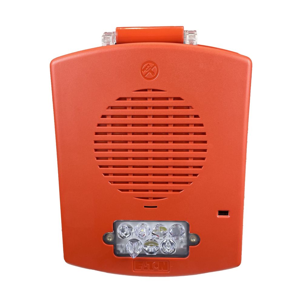 Eaton Wheelock EL3RSPST-FR red fire alarm pull station with safety cover and clear instructions