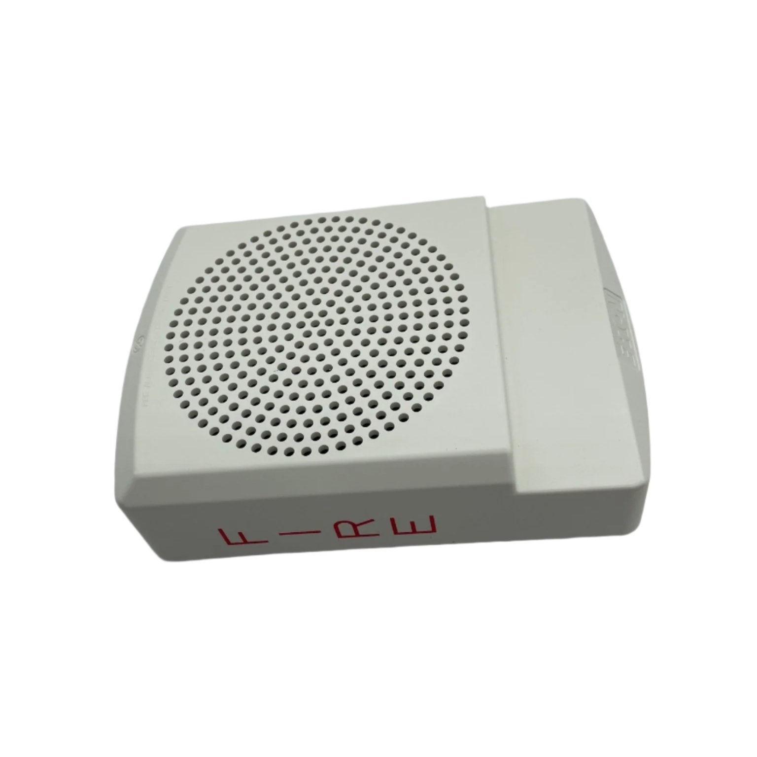 Eaton Wheelock ELSPKW emergency strobe light with red lens mounted on wall, compact safety signaling device.