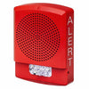 Eaton Wheelock ELSPSTR-AL fire alarm station with red push button and clear labeling, mounted on a wall.
