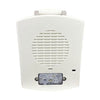 Eaton Wheelock EL4XMTST-FW fire alarm with stainless steel finish, mounted on wall, featuring alert indicator and control buttons.