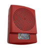 Eaton Wheelock ELFHSR emergency horn strobe with red housing and mounting bracket for alarm systems.