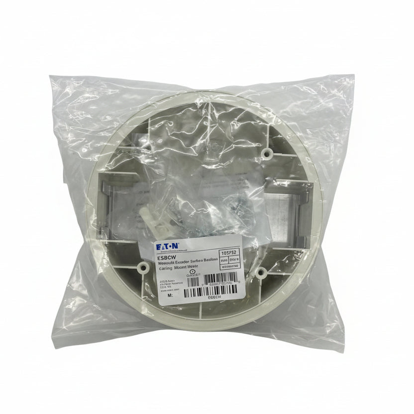 Eaton Wheelock ESBCW fire alarm with black casing and mounting bracket, designed for building safety alert systems
