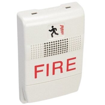 Edwards G1F-C fire alarm with smoke sensor and alarm indicator, mounted on wall, part of Edwards fire safety systems.