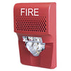 Edwards G1AVRF horn strobe alarm with red horn and clear strobe lens, mounted on a wall for emergency alert system.