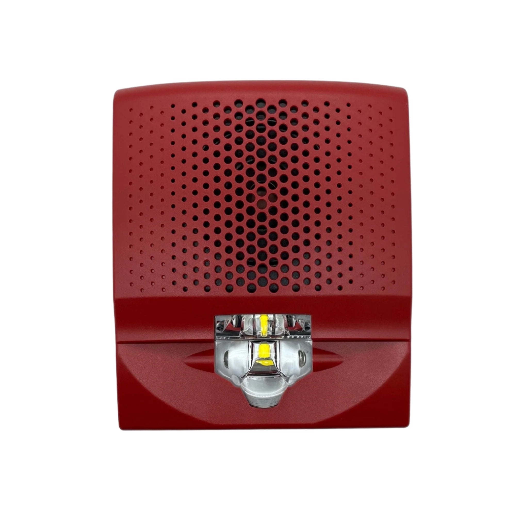Edwards G4AVRN horn strobe alarm with red housing and mounting bracket, designed for fire and security alert systems