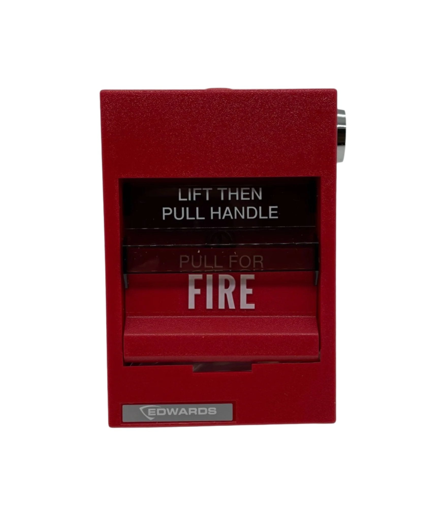 Edwards 278B-2320 pull station mounted on a wall, used for fire alarm activation, with clear labeling and sturdy metal construction.
