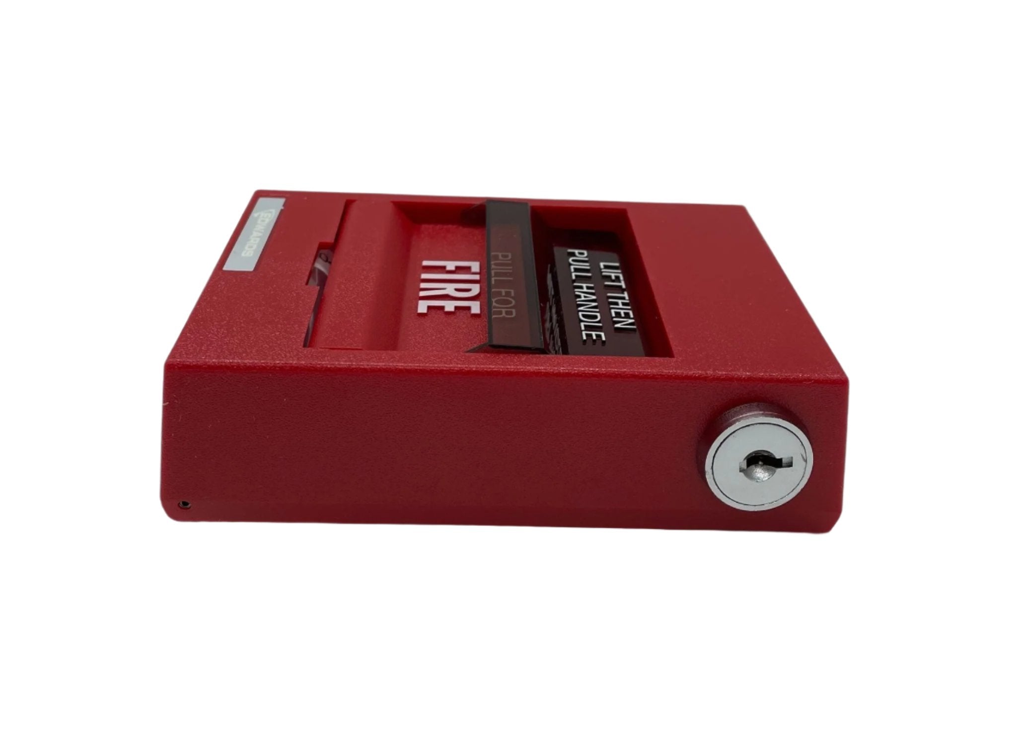 Edwards 279B-1120 pull station fire alarm device mounted on wall with clear labeling and safety instructions.
