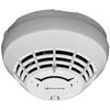 Edwards SIGA-OSD-IN smoke detector mounted on ceiling, black circular device with sensor and alarm components, for fire safety.