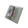 Edwards 757-7A-SS70W speaker strobe light mounted on a ceiling, showcasing its white enclosure and flashing light lens.