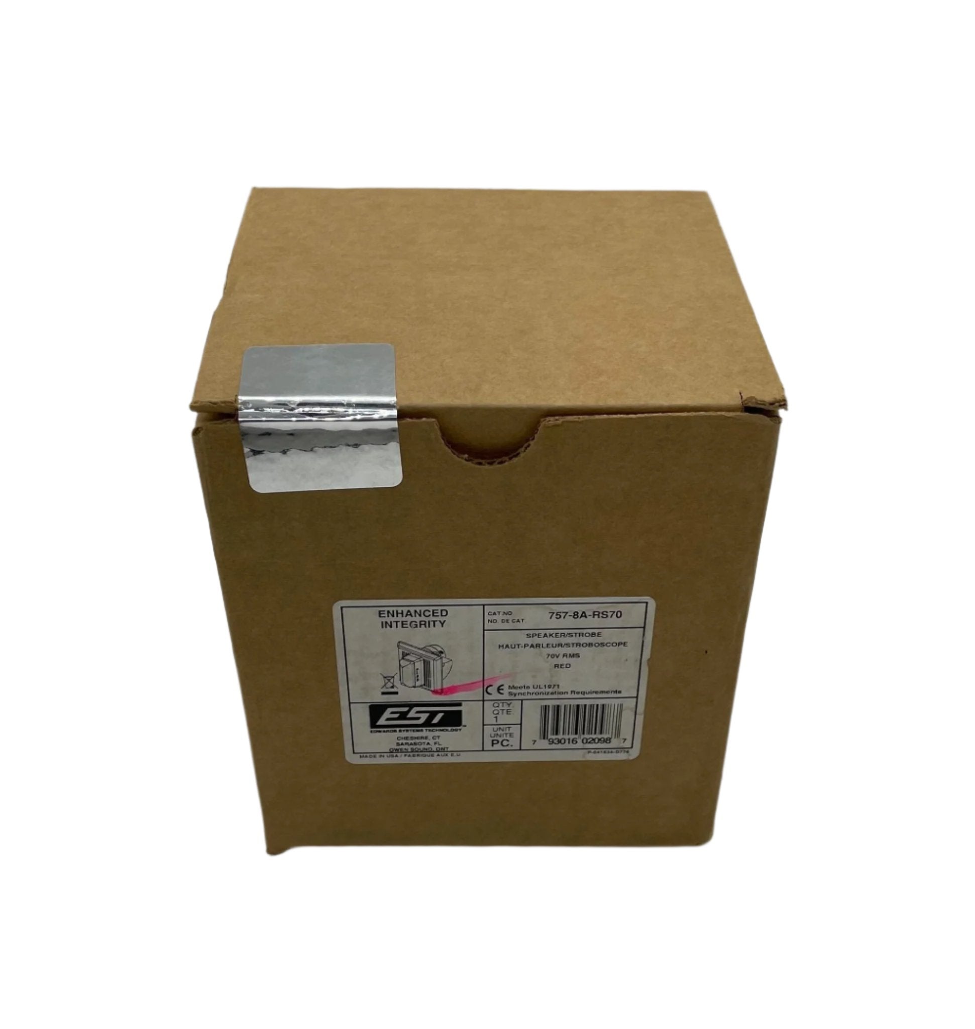 Edwards 757-8A-RS70 speaker strobe alarm with bright flashing light and sound alert for fire safety and notification systems.
