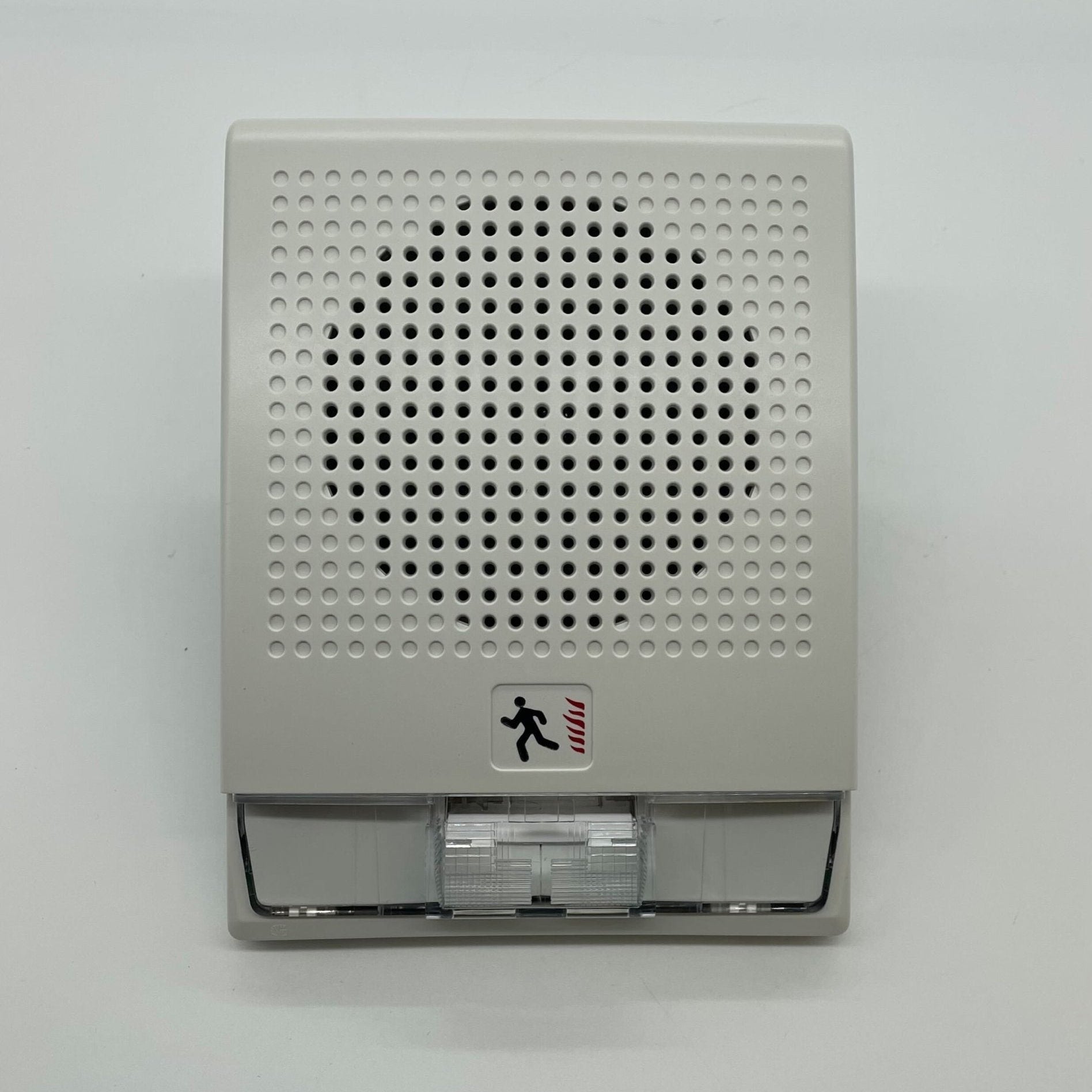 Edwards G4HFWN-S7VMC fire alarm with digital display and sensor, mounted on wall in a commercial setting.