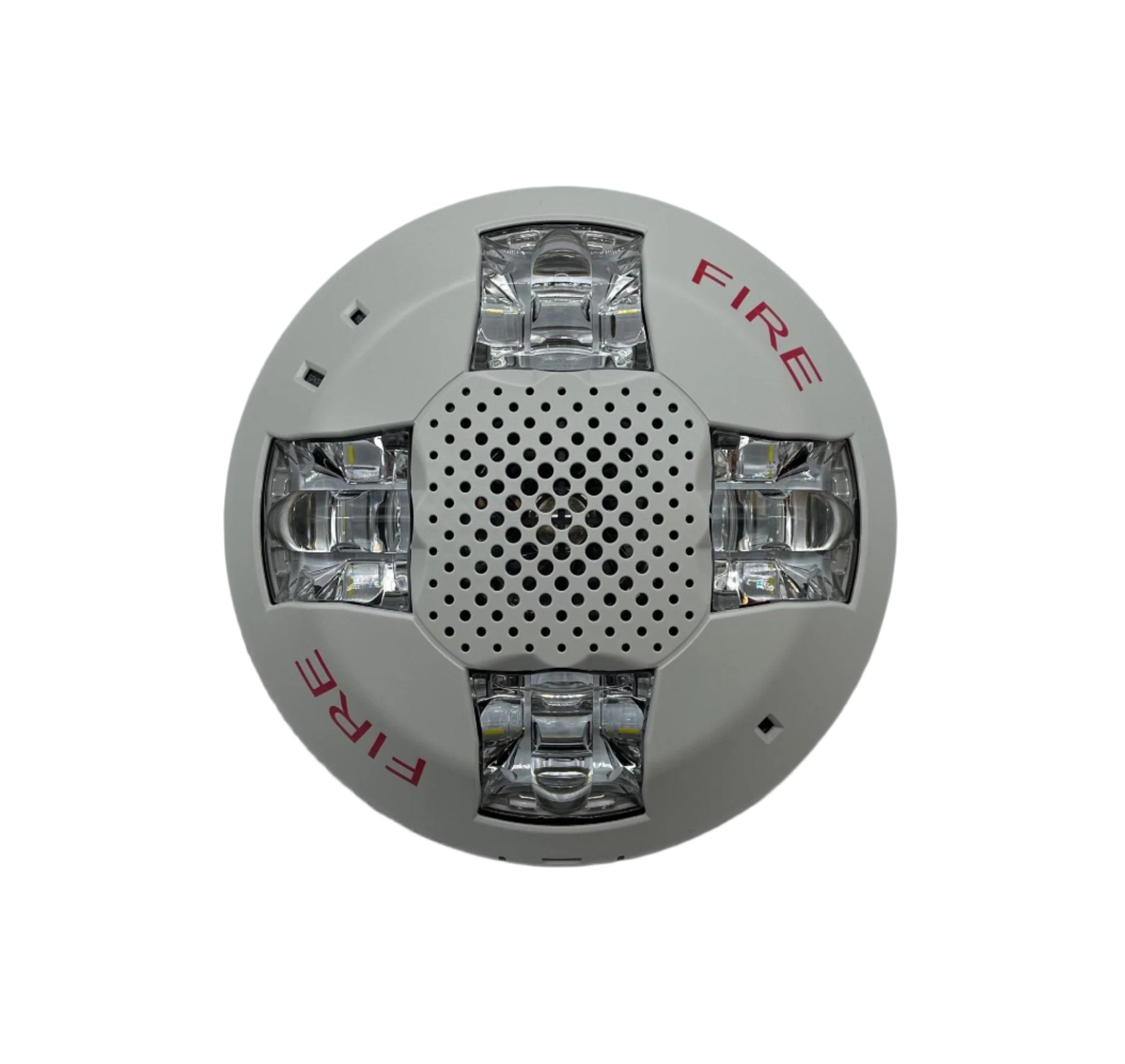 Edwards GCSVWF speaker strobe alarm with white housing and mounting bracket, designed for visual alert signaling.