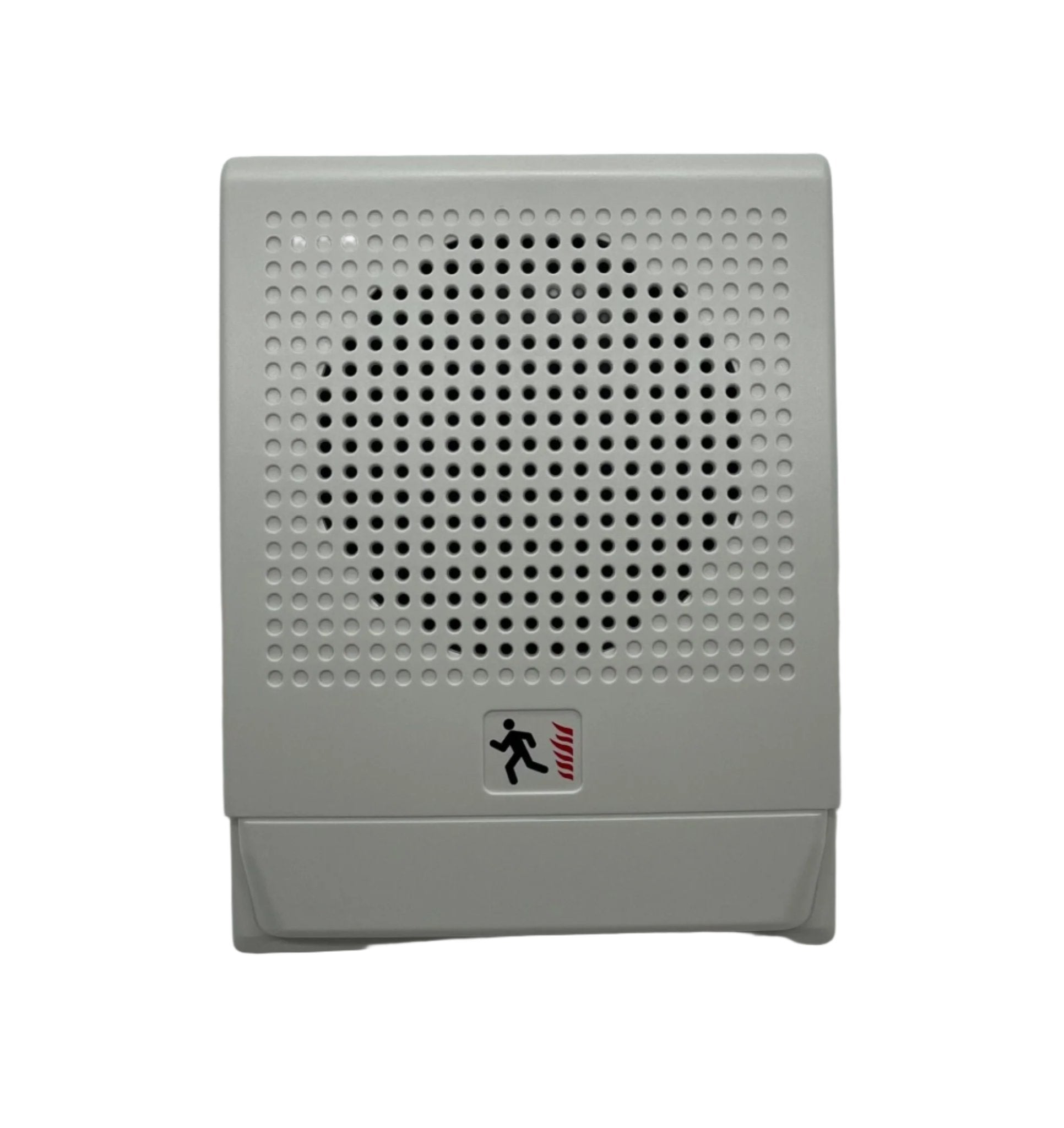 Edwards G4HFWF-S7 speaker with black grille and white enclosure, mounted on a wall in a professional audio setup.