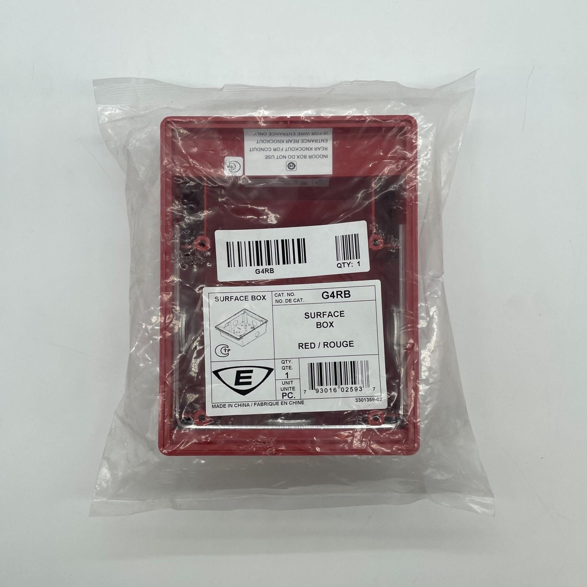 Edwards G4RB surface box for Jem systems, shown in a clean, white plastic enclosure with mounting features.