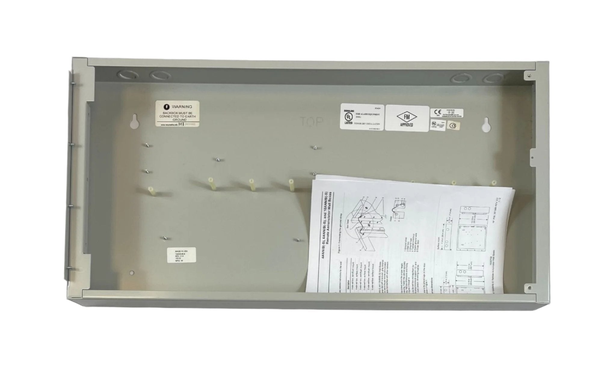 Edwards 10ANN/B-S fire alarm with smoke detector and wiring, mounted on wall for fire safety alert system.