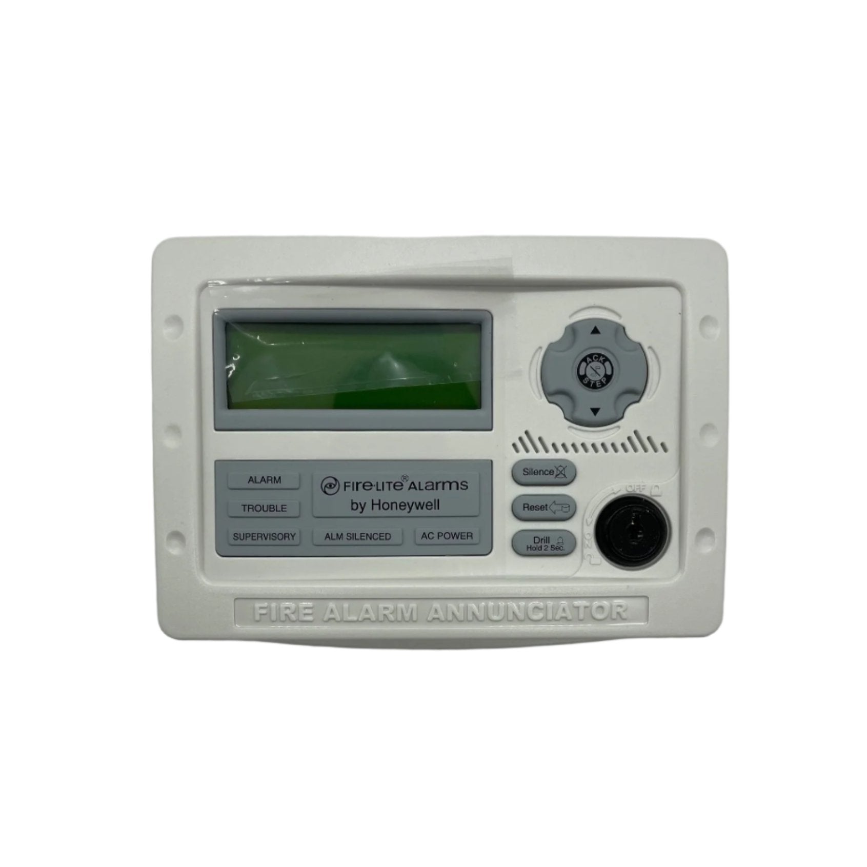 Fire-Lite ANN-80-W fire alarm control panel with digital display and control buttons for security and safety systems.