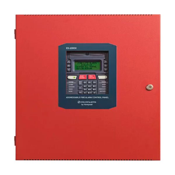 Firelite ES-1000X fire alarm control panel with digital display and multiple connection ports, designed for commercial fire safety.