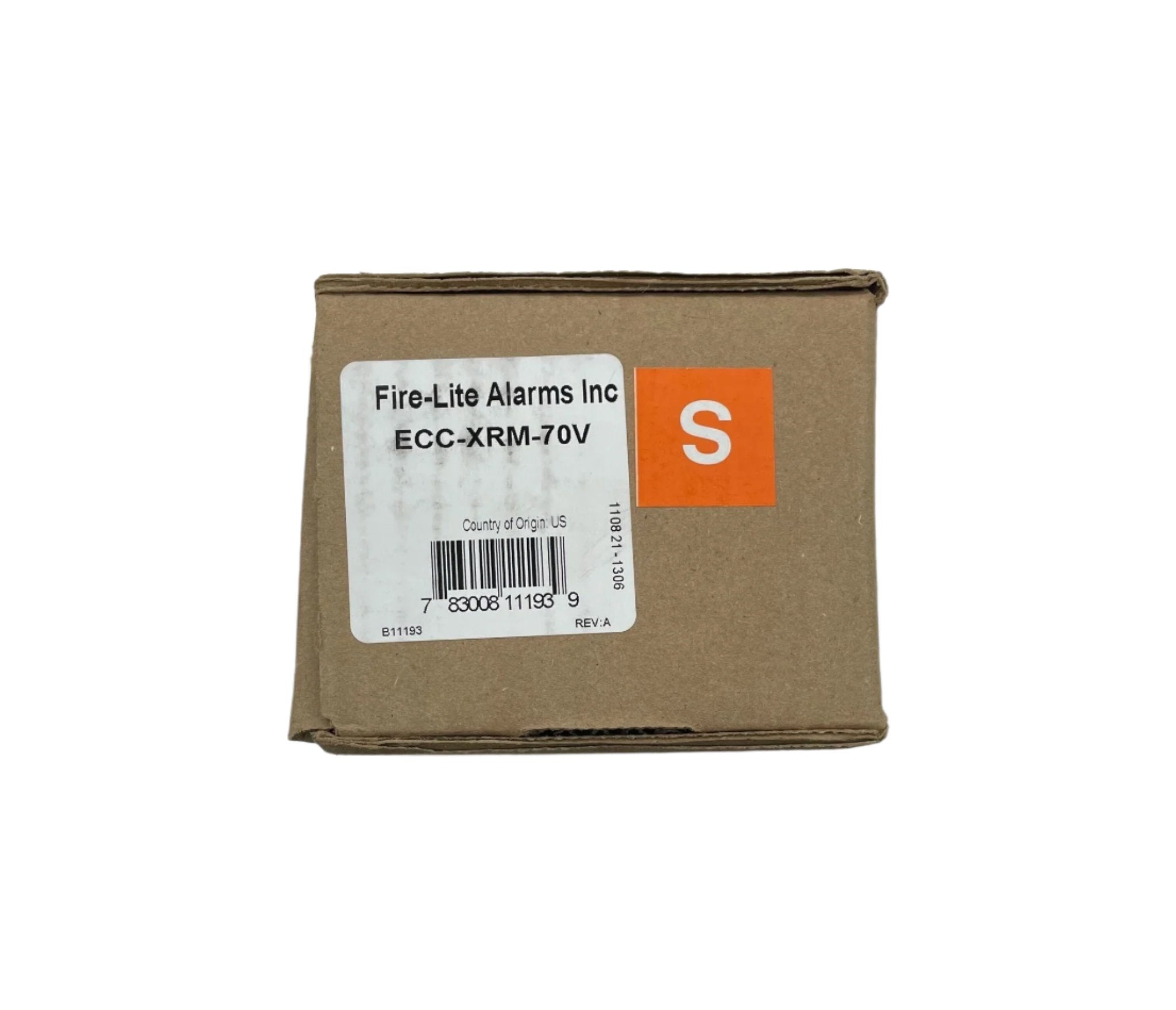 FireLite ECC-XRM-70V emergency communication relay module mounted on wall with wiring visible.