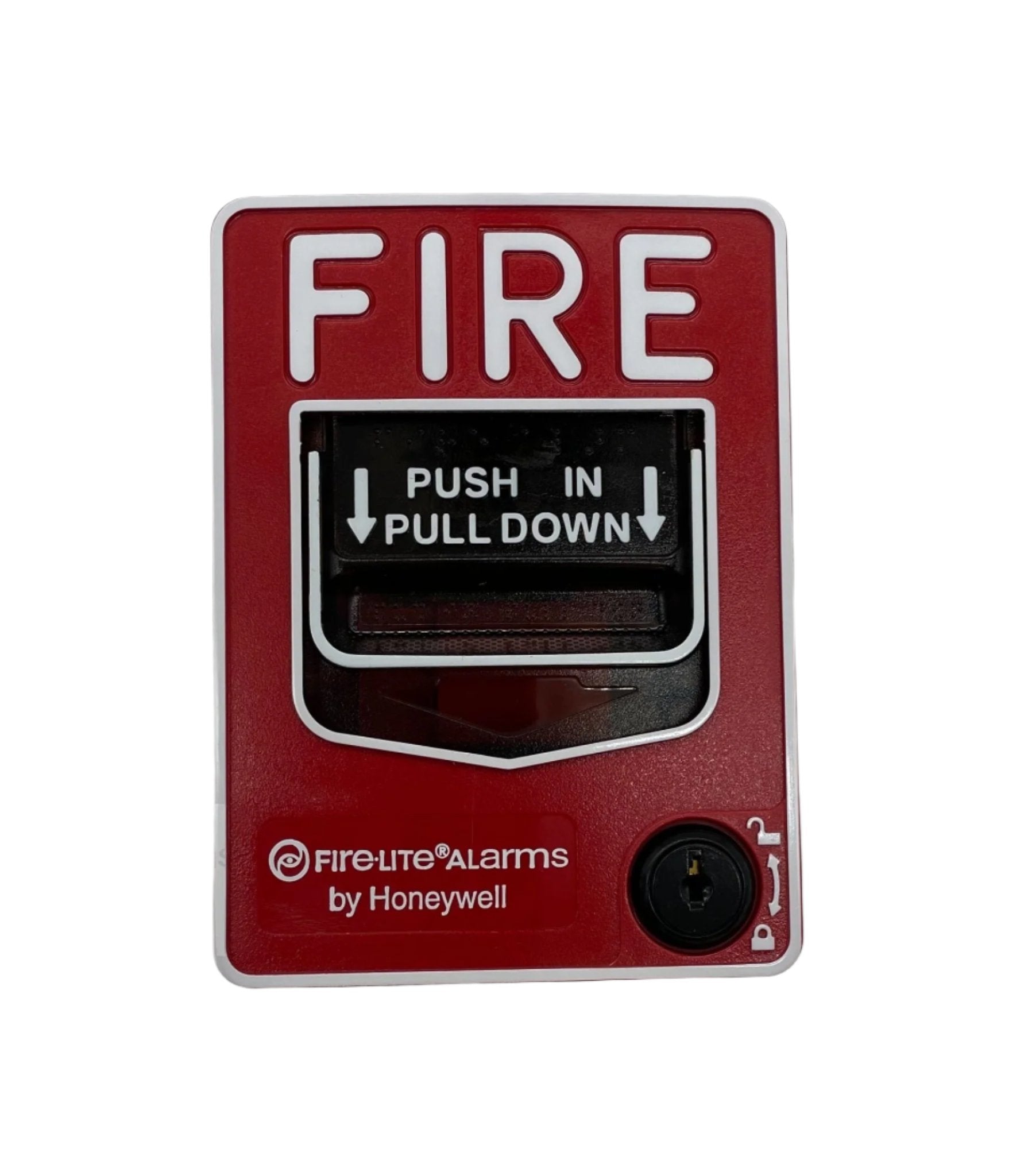 Firelite BG-12L fire alarm control panel with display and control buttons, used for building fire safety systems.