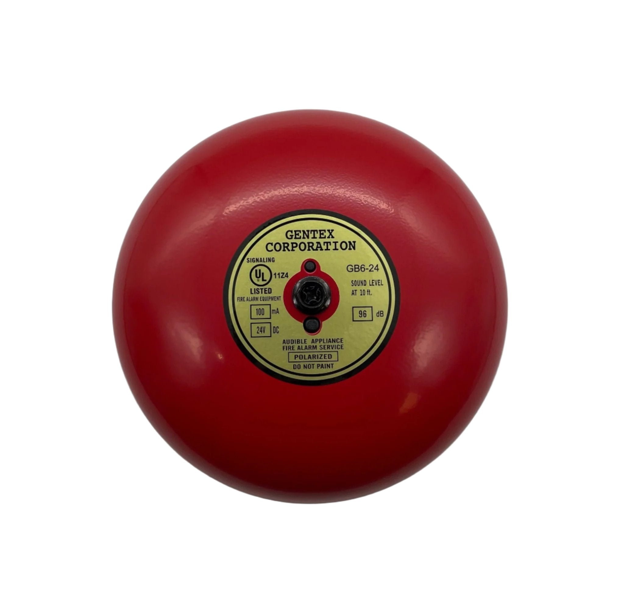 Gentex GB6-24 6-inch fire alarm bell in metallic finish, designed for emergency warning systems.