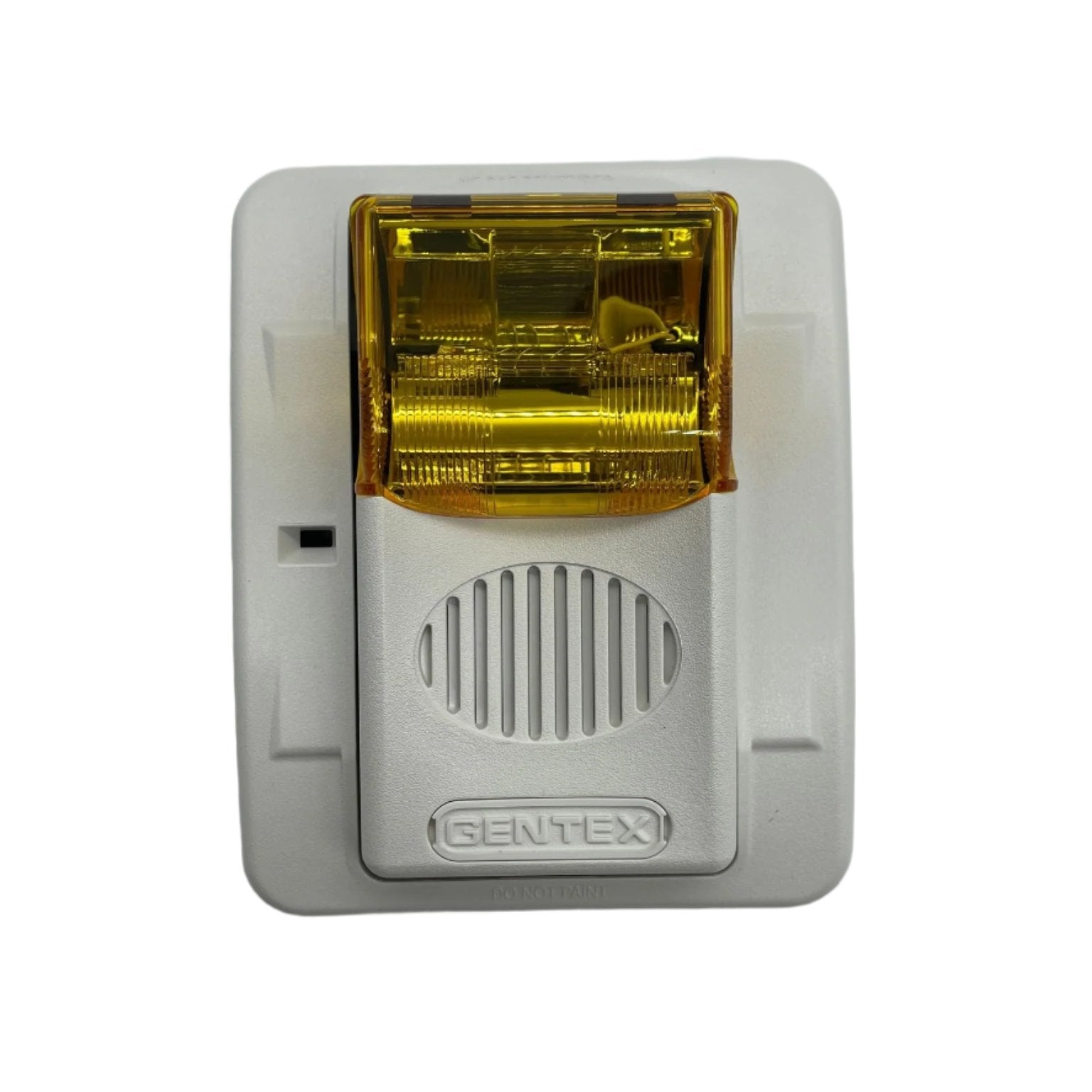 Gentex GECA24PWW horn strobe alarm with white casing, wall mount, designed for fire safety and emergency notification systems.