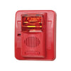 Gentex GECR24PWR horn strobe alarm device with red housing and mounting bracket, used for fire safety and emergency signaling.