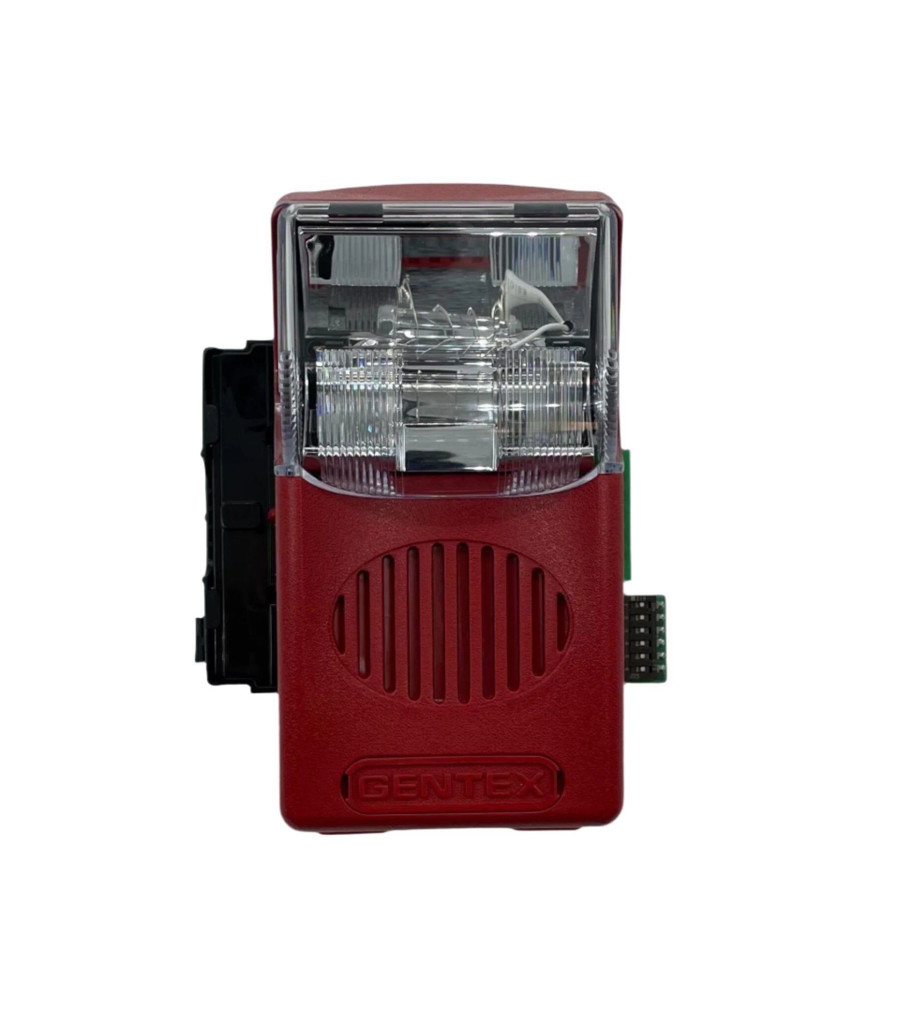 Gentex WGEC24-75WR red weatherproof horn strobe with durable casing, designed for warning and alert applications.